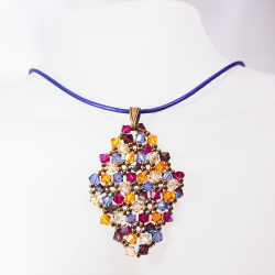 Pendant 65cm - Malvina Rhombus M-Purple Leather - Pendant 65cm - Laiton bronze